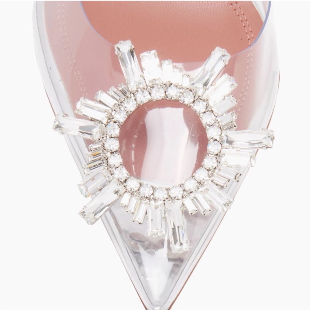 Amina Muaddi Clear PVC Pointed Crystal-Embellished Pump with Pink Insole